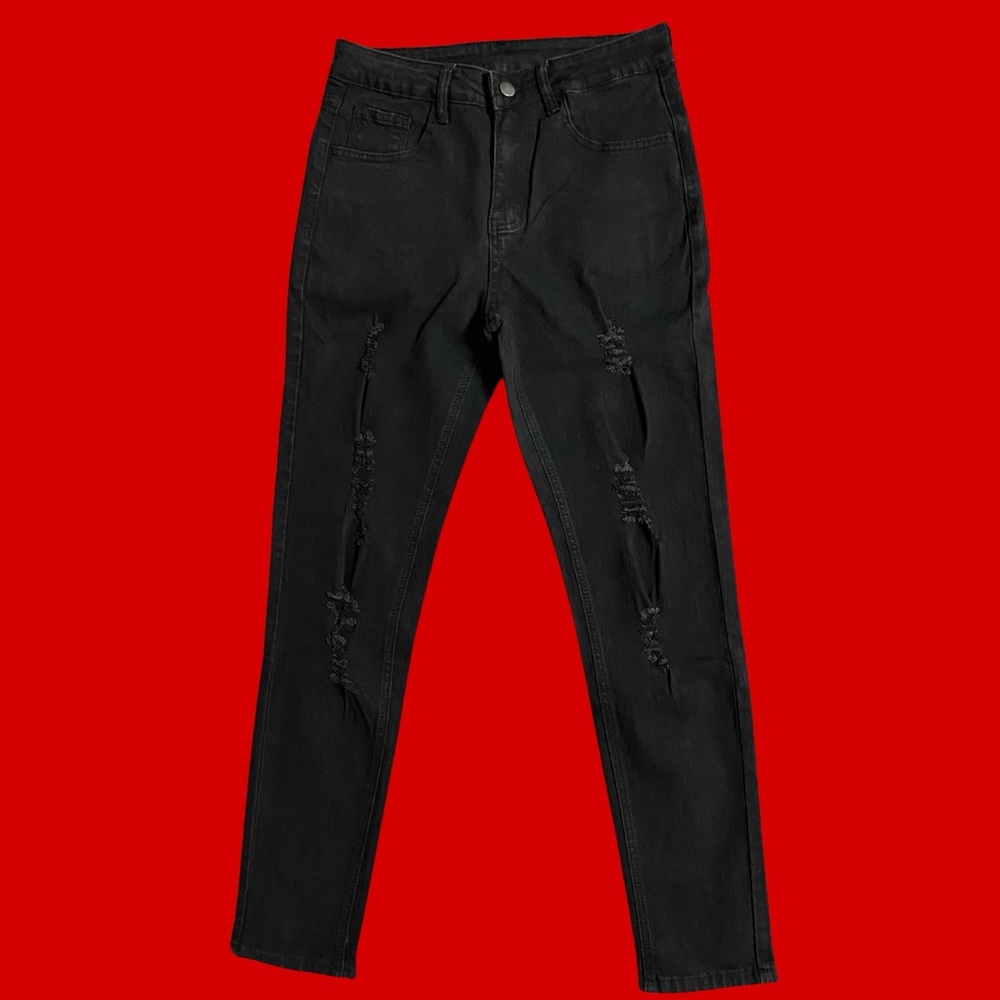 SHEIN “Manfinity LEGND Men Cotton Ripped Frayed Skinny Jeans”